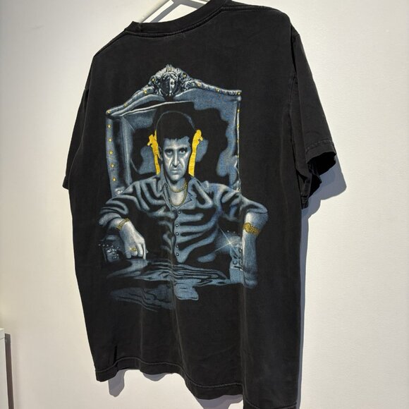 Vintage Scarface T-Shirt Large Men's Tony Montana Y2K Black Movie - Picture 9 of 11